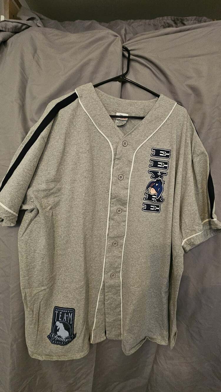 Vintage Disney Store Eeyore Baseball Jersey Button-Up Shirt Gray XXL